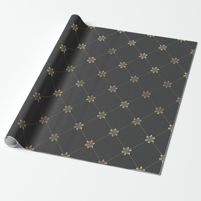 Grey and Gold Vintage Floral Wrapping Paper (Unrolled)