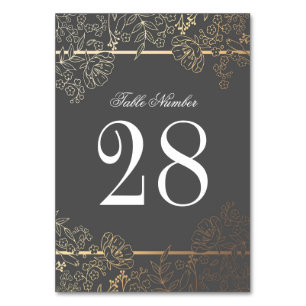 Grey and Gold Vintage Flowers Frame Wedding Table Number