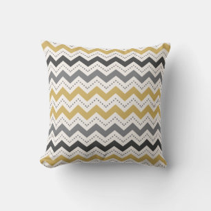 grey and goldenrod chevron and dots pattern throw pillow
