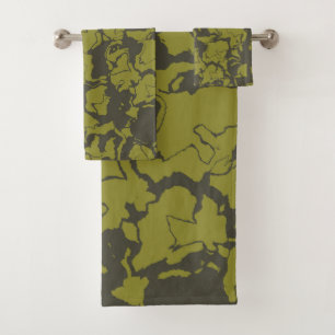 Grey and Green abstract Bath Towel Set