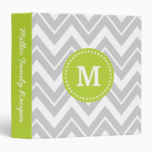 Grey and Green Chevron Custom Monogram Binder (Front/Spine)