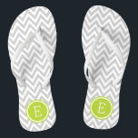 Grey and Green Chevron Monogram Flip Flops<br><div class="desc">Custom printed flip flop sandals with a stylish modern chevron pattern and your custom monogram or other text in a circle frame. Click Customize It to change text fonts and colours or add your own images to create a unique one of a kind design!</div>