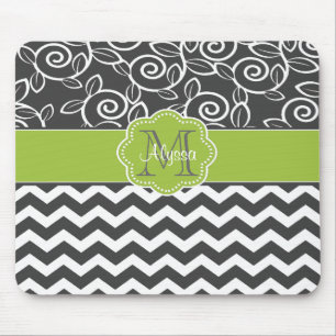 Grey and Green Chevron Personalized Mousepad