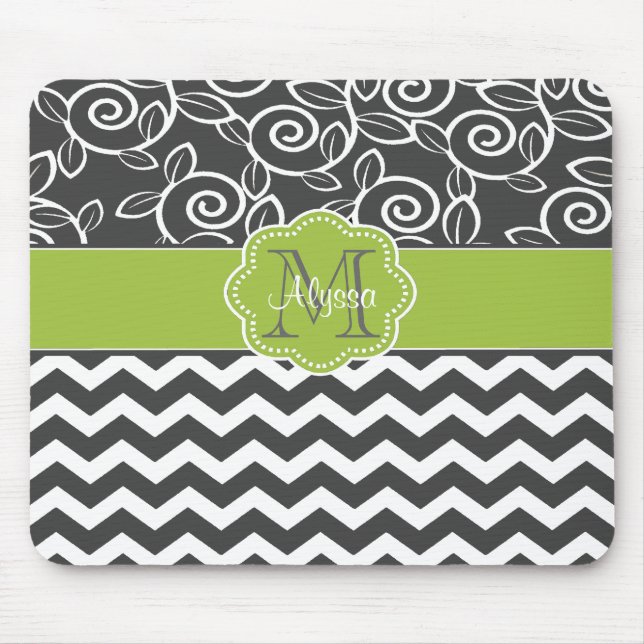 Grey and Green Chevron Personalized Mousepad (Front)