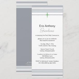 Grey and Green Cross First Communion Invitation