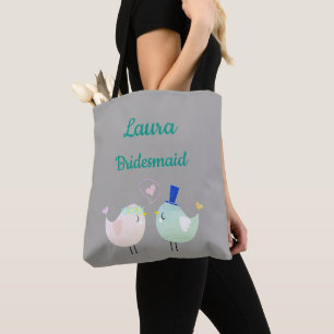 Grey and Green Cute Bridesmaid Tote Bag