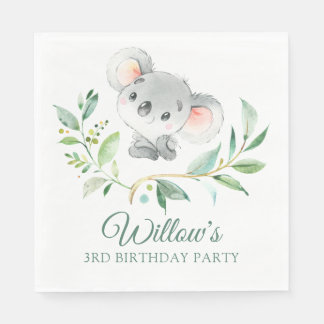 Grey and Green Koala Birthday Party Gender Neutral Napkin