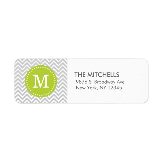 Grey and Green Modern Chevron Custom Monogram Return Address Label