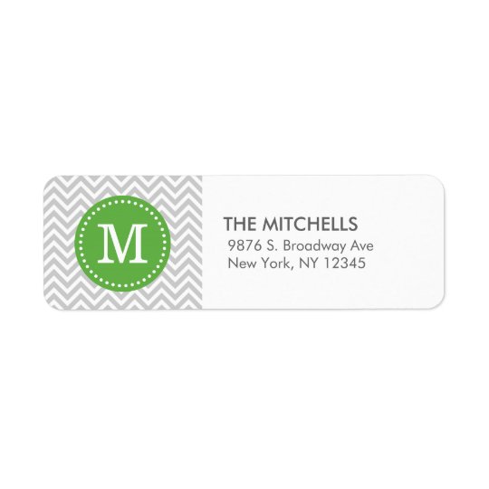 Grey and Green Modern Chevron Custom Monogram Return Address Label