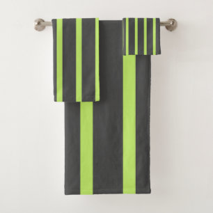 Grey and Green Stripes Bath Towel Set
