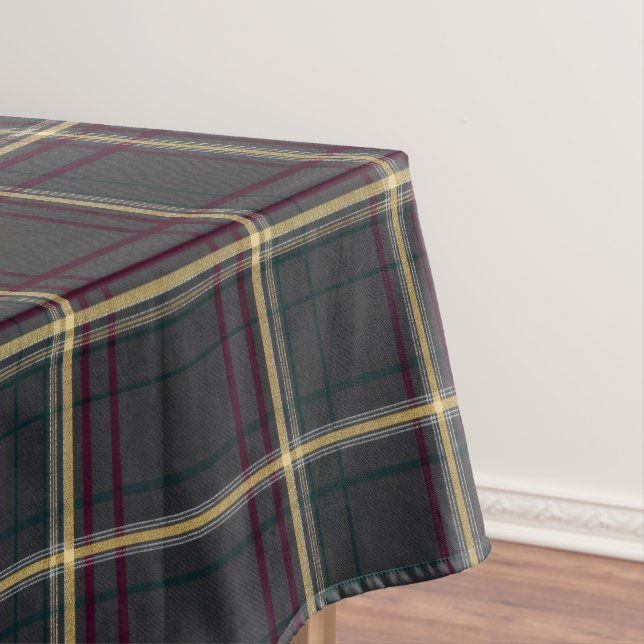 Grey and Green Tartan Plaid Tablecloth (In Situ)