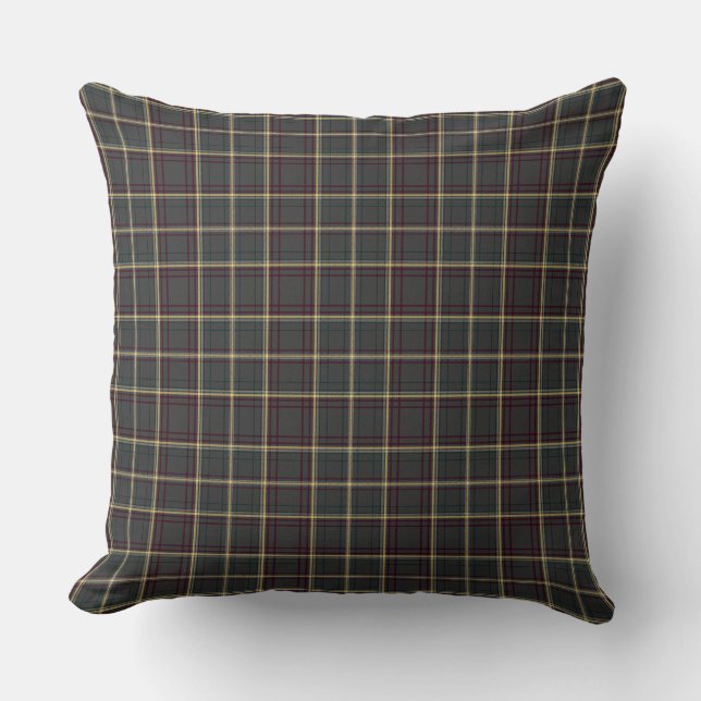 Grey and Green Tartan Plaid Throw Pillow (Front)