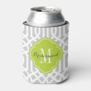 Grey and Green Trellis Monogram Can Cooler