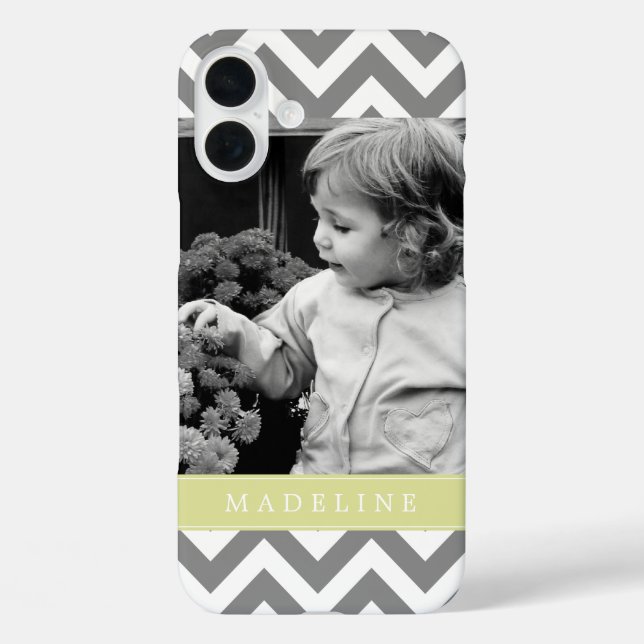 Grey and Green Zigzags Personalized Photo Case-Mate iPhone Case (Back)