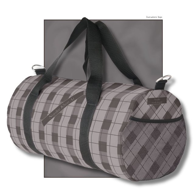 Grey and Grey Plaid, Your Name Duffle Bag (Creator Uploaded)