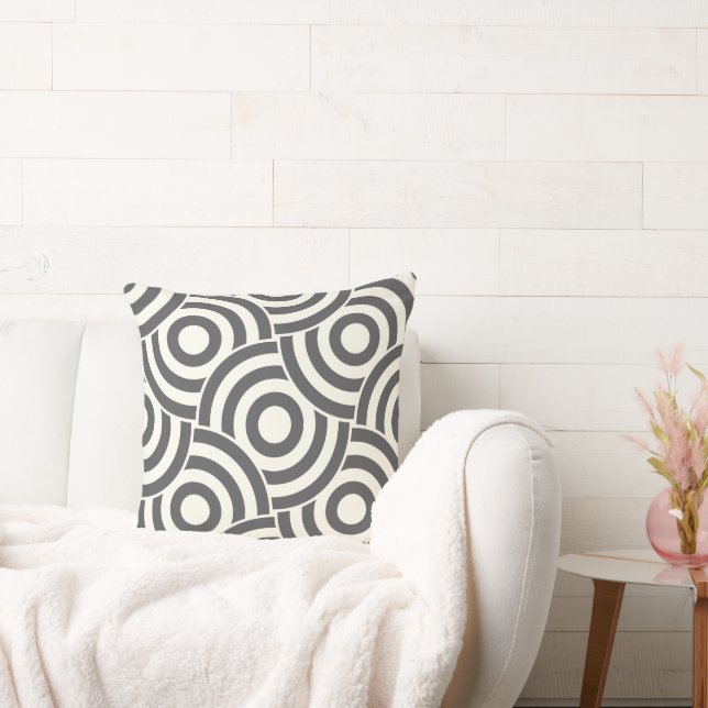 Grey and Ivory Circle Link Design PillowModern Throw Pillow (Couch)