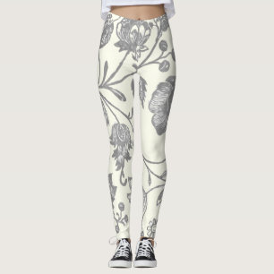 Grey and Ivory Vintage Boho Floral Leggings