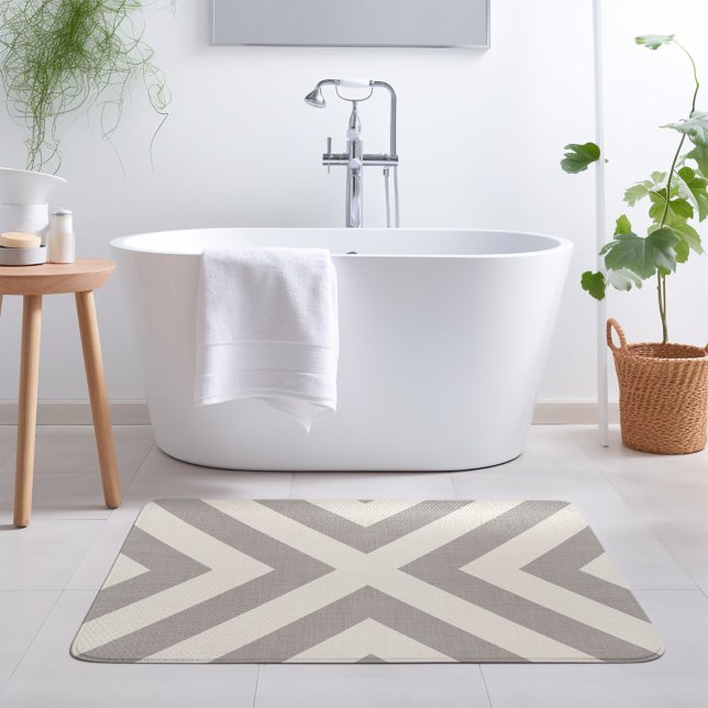 Grey and Ivory X Chevron | Modern Farmhouse Bath Mat (Creator Uploaded)