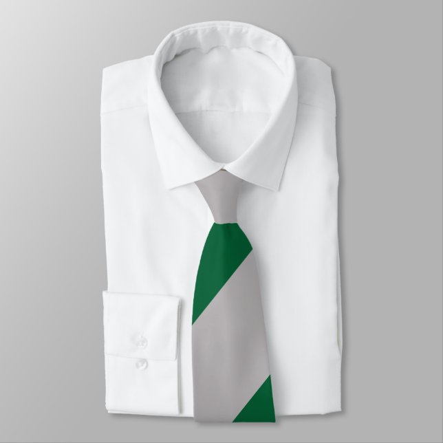 Grey and Ivy Broad Regimental Stripe Tie (Tied)