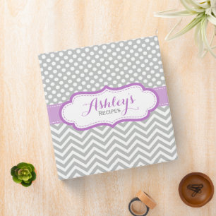 Grey and Lavender Polka Dots Pattern Recipe Binder