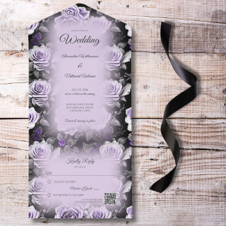 Grey and Lavender Roses with QR Code All In One Invitation