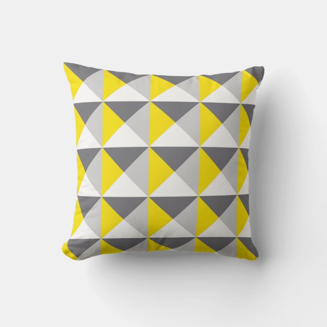 Grey and Lemon Geometric Print Throw Pillow (Front)