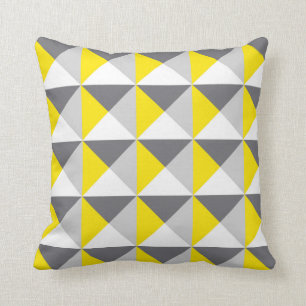 Grey and Lemon Geometric Print Throw Pillow