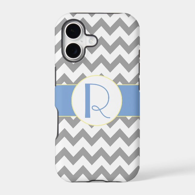 Grey and Light Blue Chevron Striped Monogram (Back)