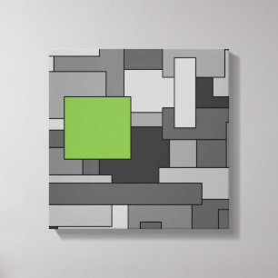 Grey and Light Green Geometric Abstract Art Canvas Print
