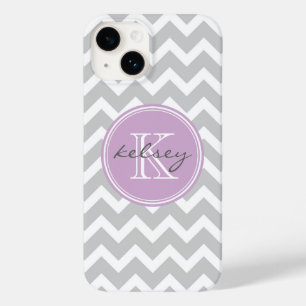 Grey and Lilac Chevron Custom Monogram Case-Mate iPhone 14 Case