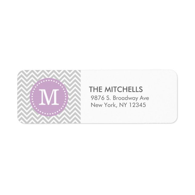 Grey and Lilac Purple Modern Chevron Monogram (Front)