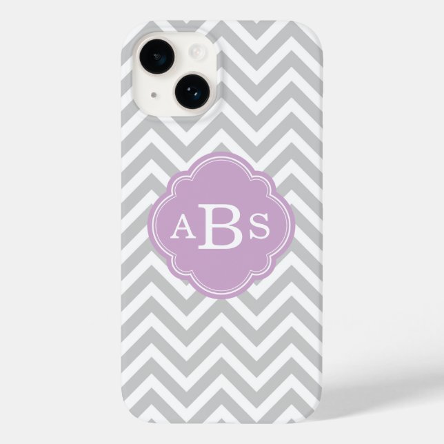 Grey and Lilac Purple Modern Chevron Monogram Case-Mate iPhone Case (Back)