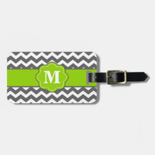 Grey and Lime Chevron Monoagram Luggage Tag