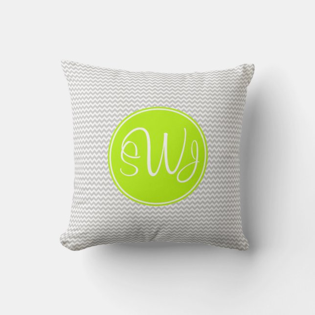 Grey and Lime Chevron Throw Pillow (Front)