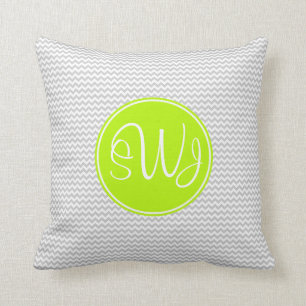 Grey and Lime Chevron Throw Pillow