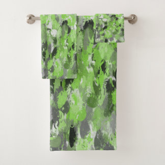 Grey and Lime Green Paintballs Bath Towel Set