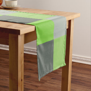 Grey and Lime Green Squares Short Table Runner