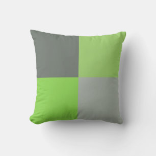 Grey and Lime Green Squares Throw Pillow