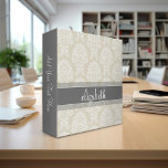 Grey and Linen Vintage Damask Pattern with Name Binder<br><div class="desc">An elegant pattern with a classy font designed for a feminine woman. Add your name or monogram. If you need to make adjustments to the artwork,  click on the customize it button to make changes.</div>