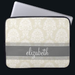 Grey and Linen Vintage Damask Pattern with Name Laptop Sleeve<br><div class="desc">An elegant pattern with a classy font designed for a feminine woman. Add your name or monogram. If you need to make adjustments to the artwork,  click on the customize it button to make changes.</div>