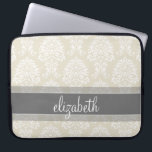 Grey and Linen Vintage Damask Pattern with Name Laptop Sleeve<br><div class="desc">An elegant pattern with a classy font designed for a feminine woman. Add your name or monogram. If you need to make adjustments to the artwork,  click on the customize it button to make changes.</div>
