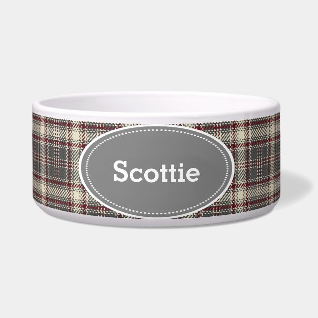 Grey and Maroon Plaid Pet Food Bowl (Front)