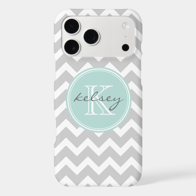 Grey and Mint Chevron Custom Monogram (Back)