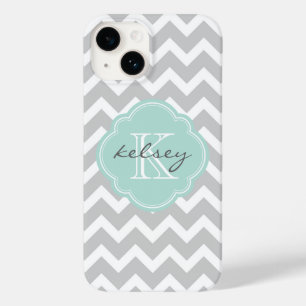 Grey and Mint Chevron Custom Monogram Case-Mate iPhone 14 Case