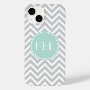 Grey and Mint Chevron Custom Monogram Case-Mate iPhone 14 Case