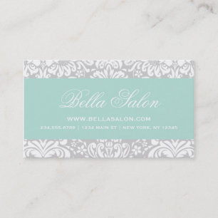 Grey and Mint Elegant Floral Damask Business Card