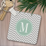 Grey and Mint Green Chevron Pattern with Monogram Keychain<br><div class="desc">A classic pattern updated with trendy new colours. If you need to adjust the artwork,  click on the customize button and move things around.</div>