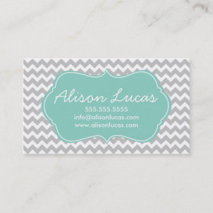 Grey and Mint Green Modern Chevron Stripes Business Card