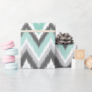 Grey and Mint Ikat Chevron Wrapping Paper