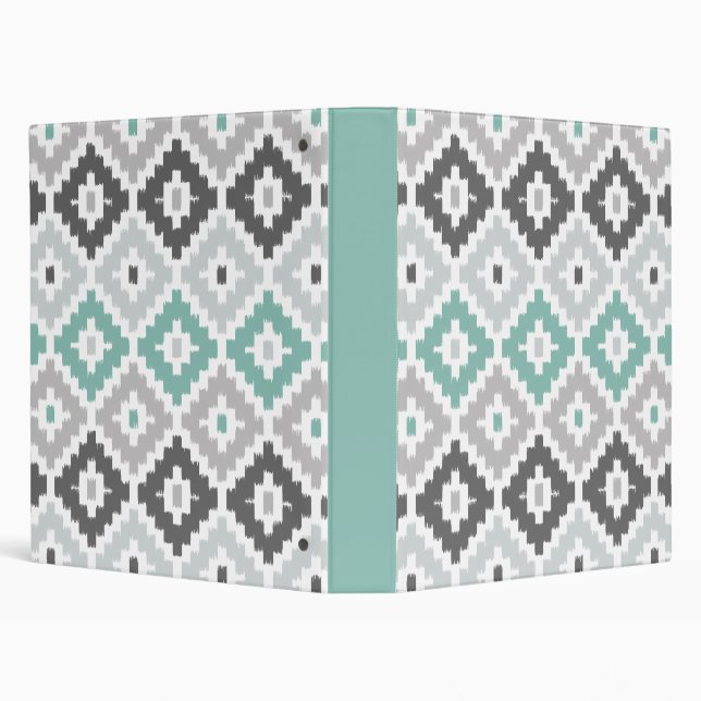 Grey and Mint Tribal Print Ikat Diamond Pattern Binder (Background)